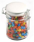Mini M&Ms in Glass Jar Clip Lid