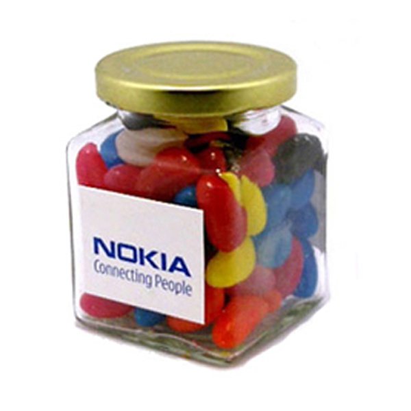 Jelly Beans Square Glass Jar