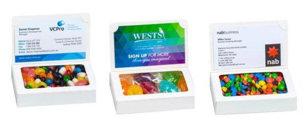 biz card box with boiled lollies