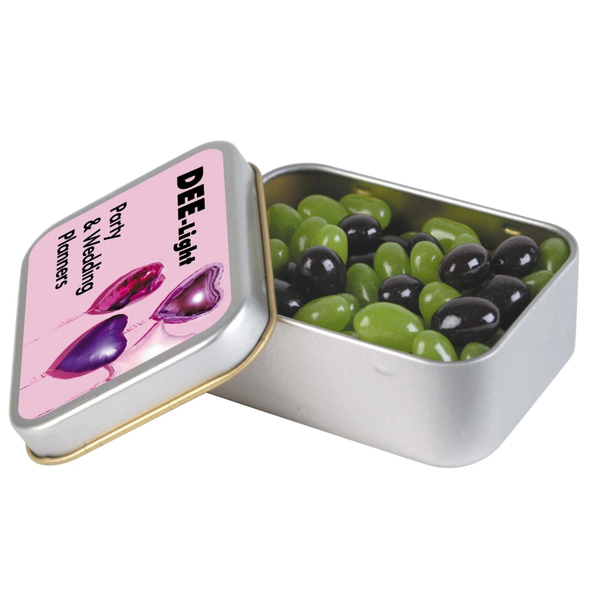 Branded Corporate Colour Mini Jelly Beans Silver Rectangle Tin