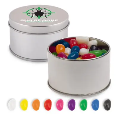 Custom Assorted Colour Mini Jelly Beans Silver Round Tin