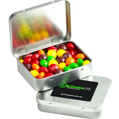 Branded Rectangle Hinge Tin with Skittles 65g