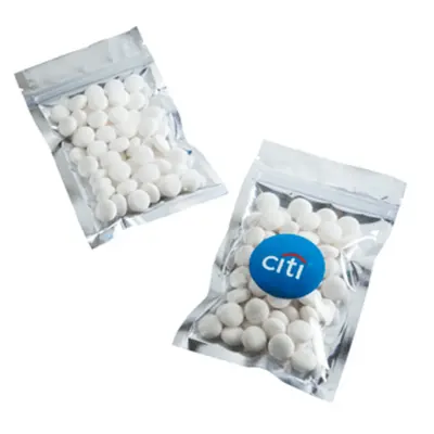Custom Silver Zip Lock Bag with Chewy Mints 50g