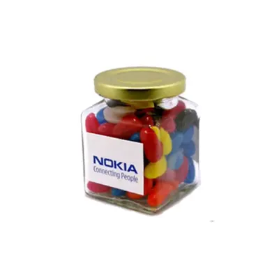 Branded Square Glass jar with Mini Jelly Beans 170g