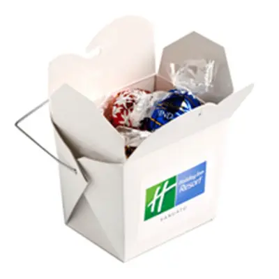 Promotional White Cardboard Noodle Box with Lindor Lindt Balls x5