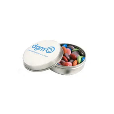 Promotional Candle Tin with Choc Beans 50g – Branded Tin with Sticker