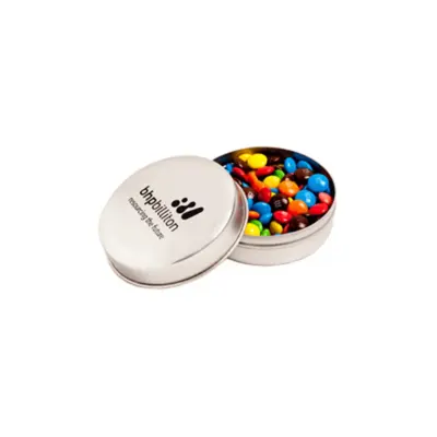 Custom Candle Tin with Mini M&Ms 50g – Branded Tin with Sticker