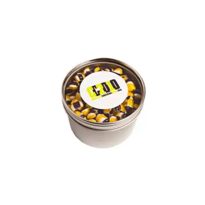 Promotional Small Round Window Tin with Humbugs 100g