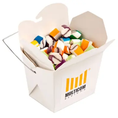 Branded White Cardboard Noodle Box with Personalised Rock Candy 100g