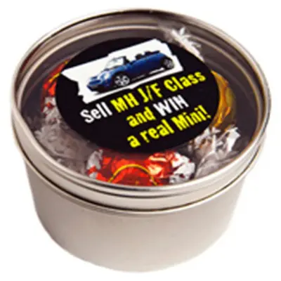 Promotional Small Round Window Tin with Lindt Balls
