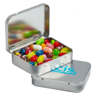 Promotional Rectangle Hinge Tin with JELLY BELLY Jelly Beans 65g