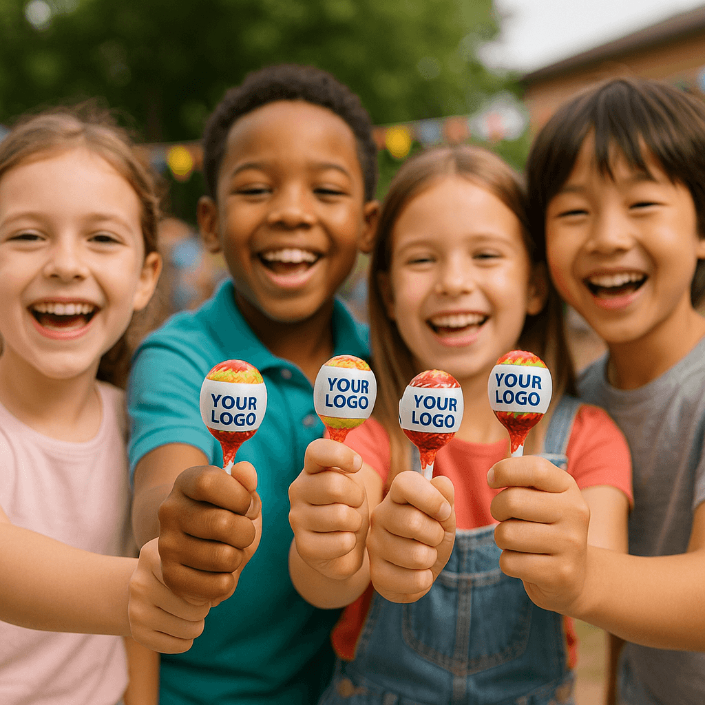 kids holding custom Chupa chups 