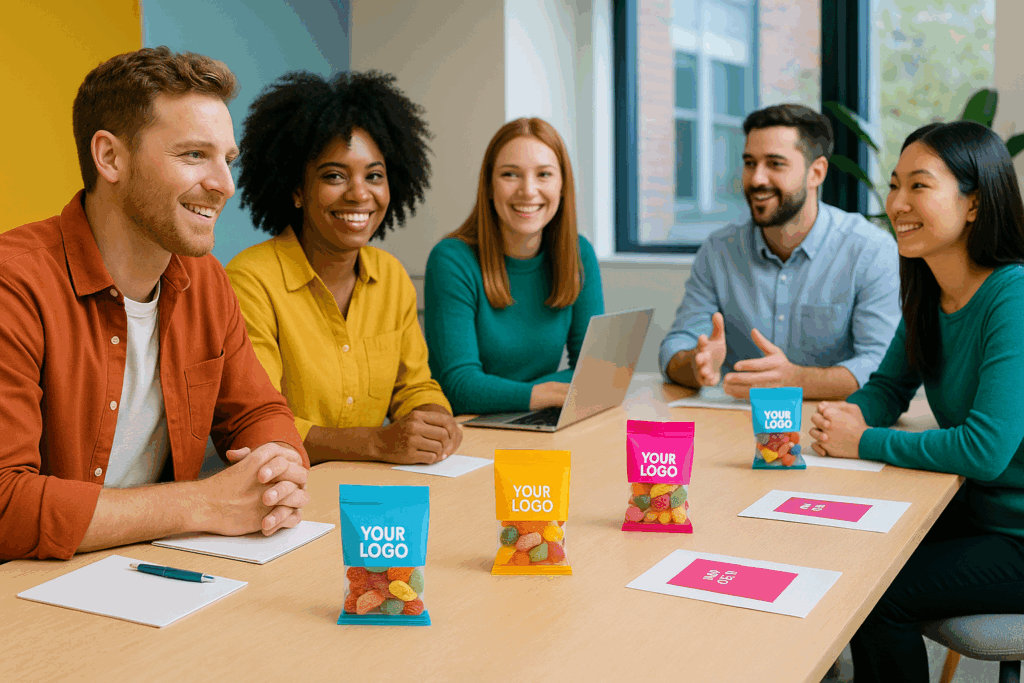 staff with logo lollies